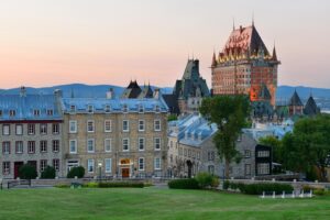 quebec-city-skyline-with-chateau-frontenac-sunset-viewed-from-hill_649448-4640